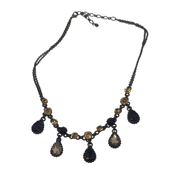 Boho Glam Teardop Pendant Necklace Princess Length Yellow Black - Picture 1 of 5